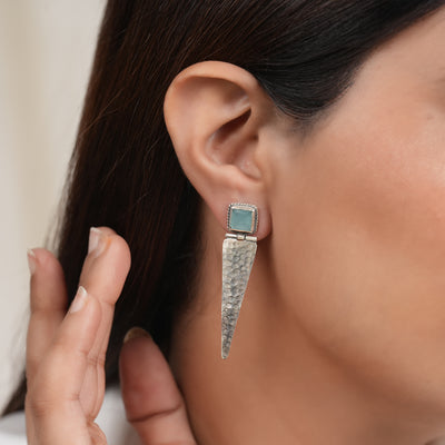 Hammered Silver Earrings with Blue Moissanite Studs