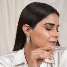 Load image into Gallery viewer, Hammered Silver Earrings with Blue Moissanite Studs