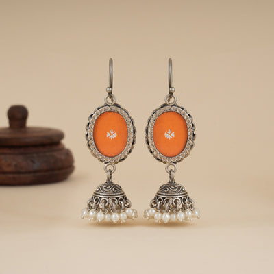 Orange Rang Bahar Silver Earrings