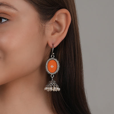 Orange Rang Bahar Silver Earrings