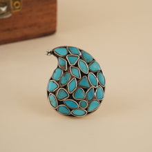 Load image into Gallery viewer, Statement Paisley Silver Ring with Turquoise