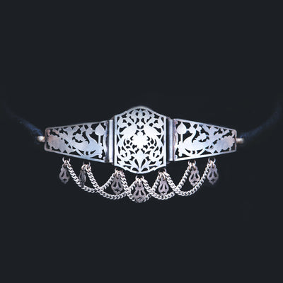Peacock Cutwork Silver Choker