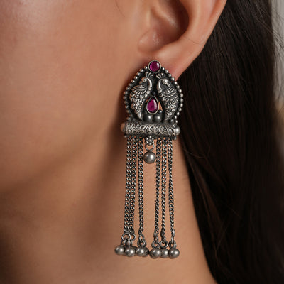 Peacock Nakashi Silver Earrings