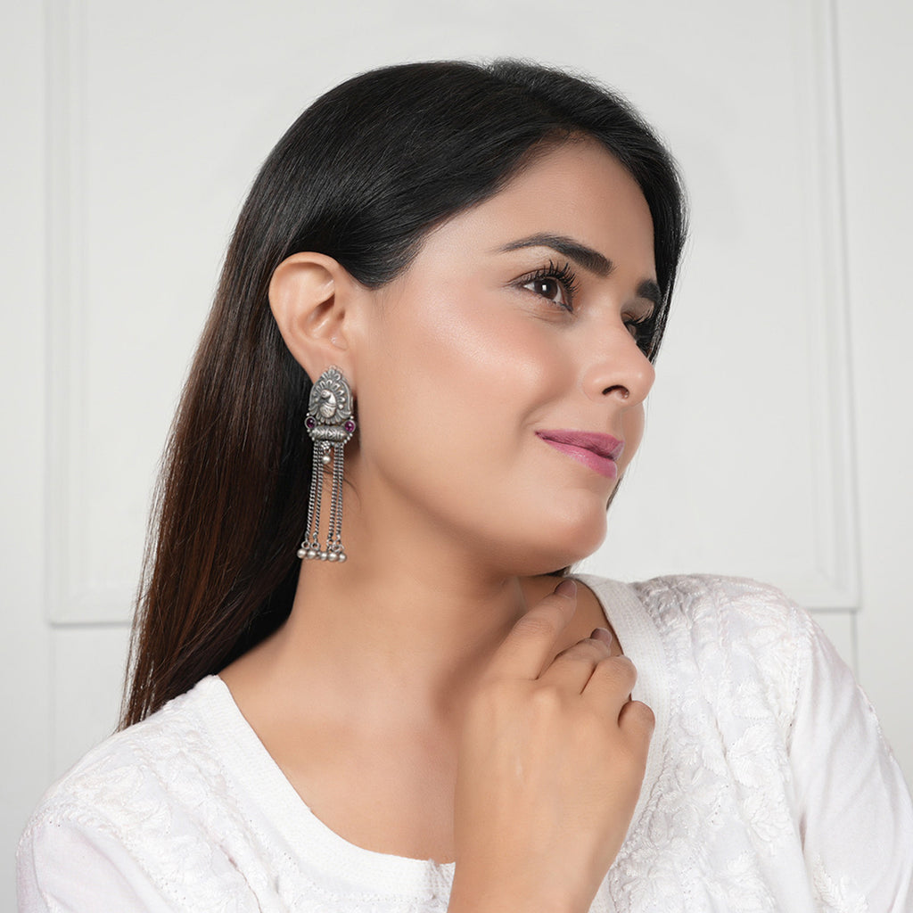 Peacock Silver Earrings