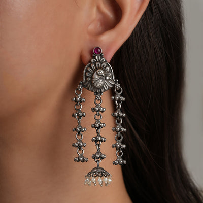 Peacock Silver Earrings