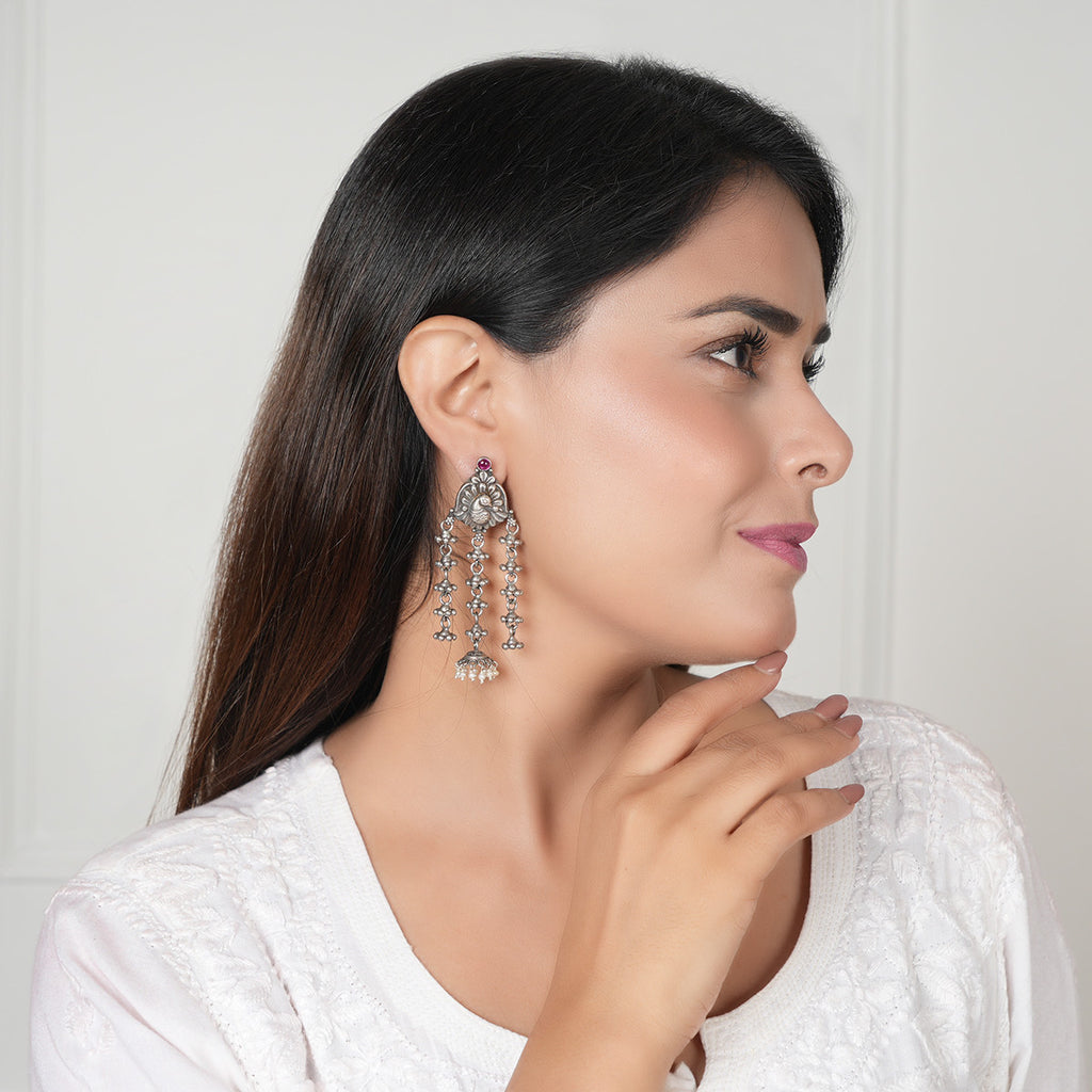 Peacock Silver Earrings