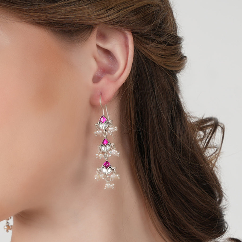 Pink Kundan Festive Earrings