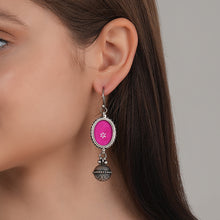 Load image into Gallery viewer, Pink Rang Bahar Silver Earrings