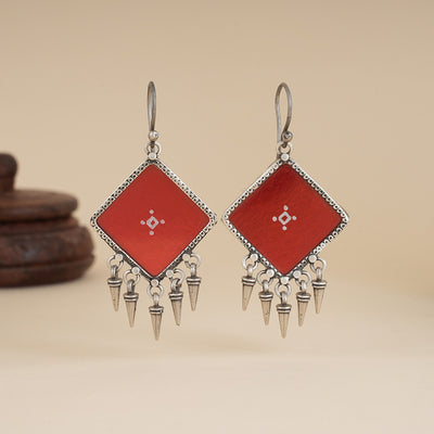 Red Rang Bahar Silver Earrings