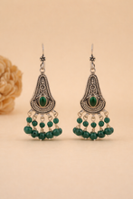 Load image into Gallery viewer, Intricate Silver Earrings with Emerald Beads