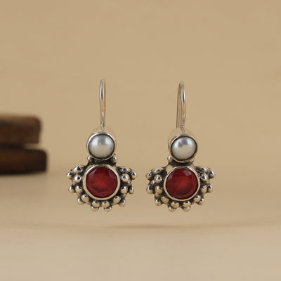 Ruby & Pearl Silver Earrings