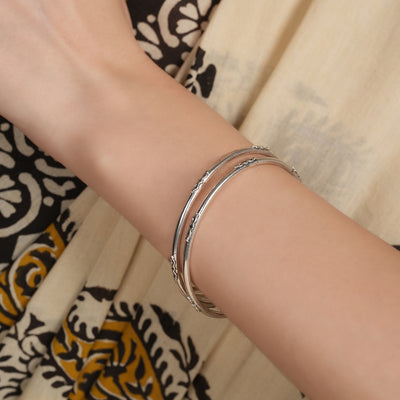 Everyday Embossed Silver Bangles  (Pair)
