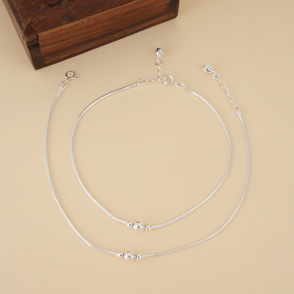 Silver Bead Snake Chain Anklet