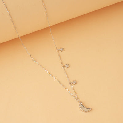 Silver Crescent & Stars Necklace