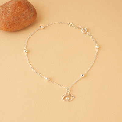Silver Evil Eye Charm Anklet