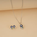 Silver Floral Blue Zircon Pendant Set