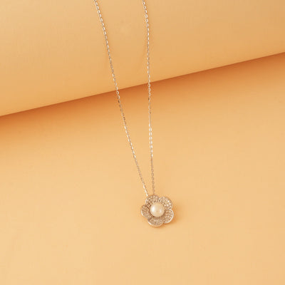 Silver Floral Pearl Necklace
