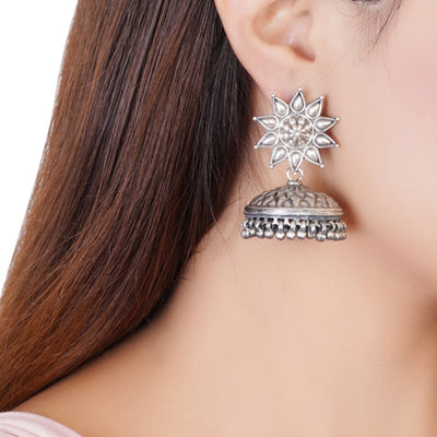 Silver Flower Stud Jhumkis