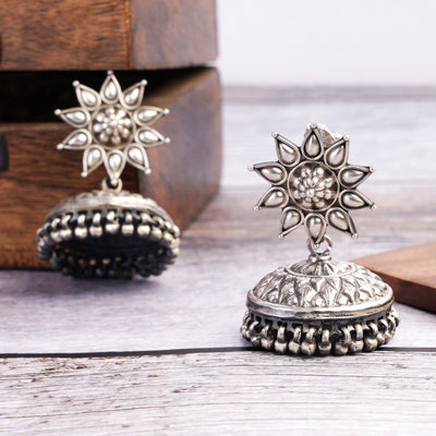 Silver Flower Stud Jhumkis