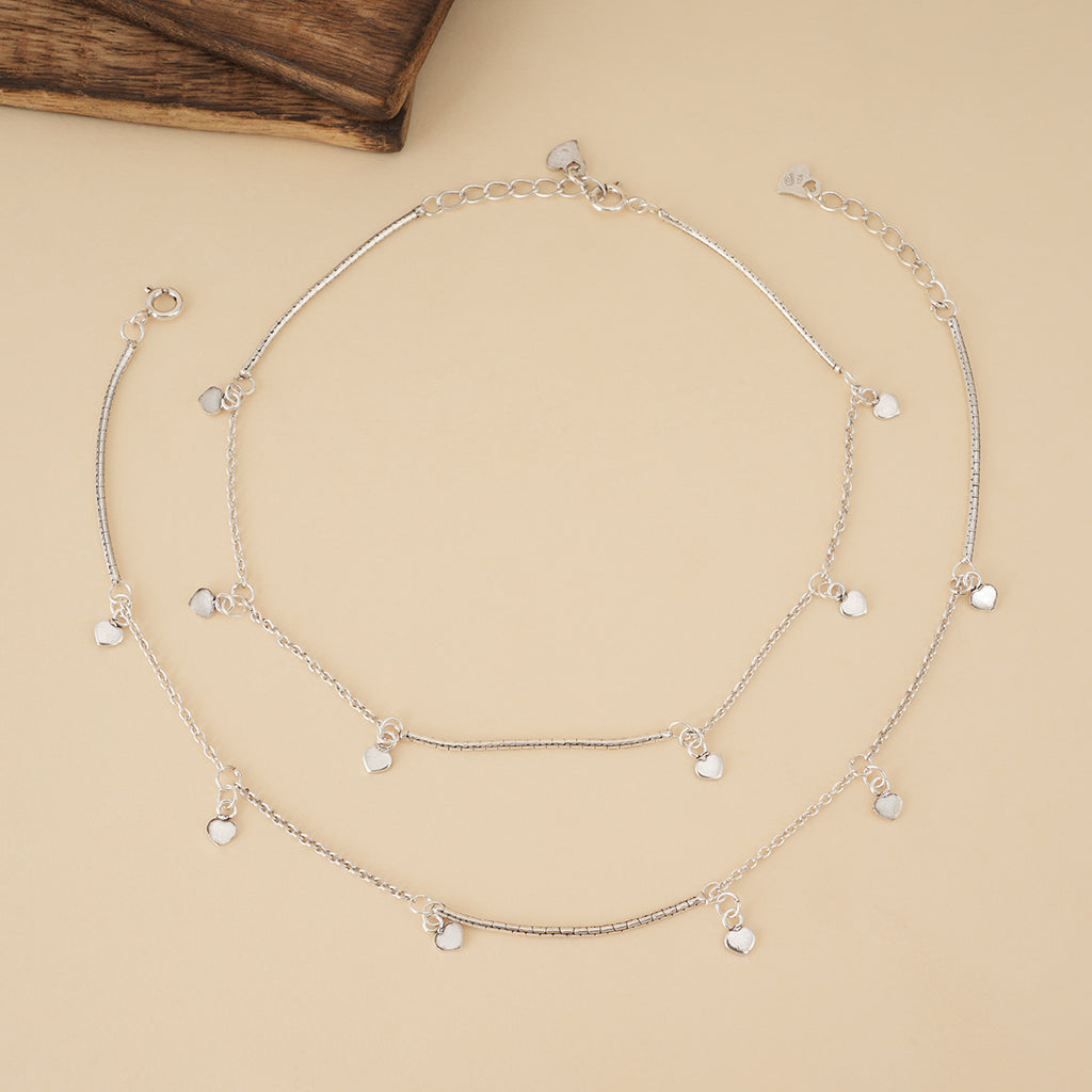 Silver Heart Charm Anklet