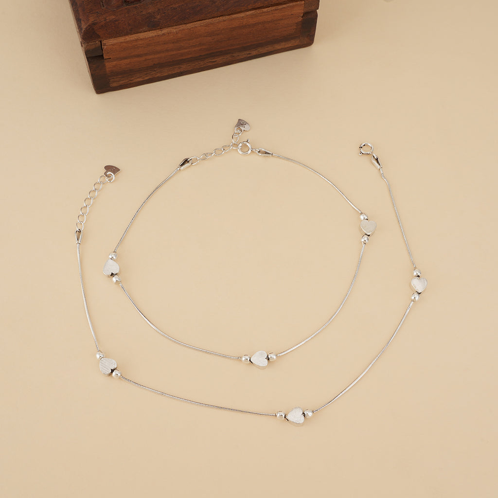 Silver Hearts Snake Chain Anklet
