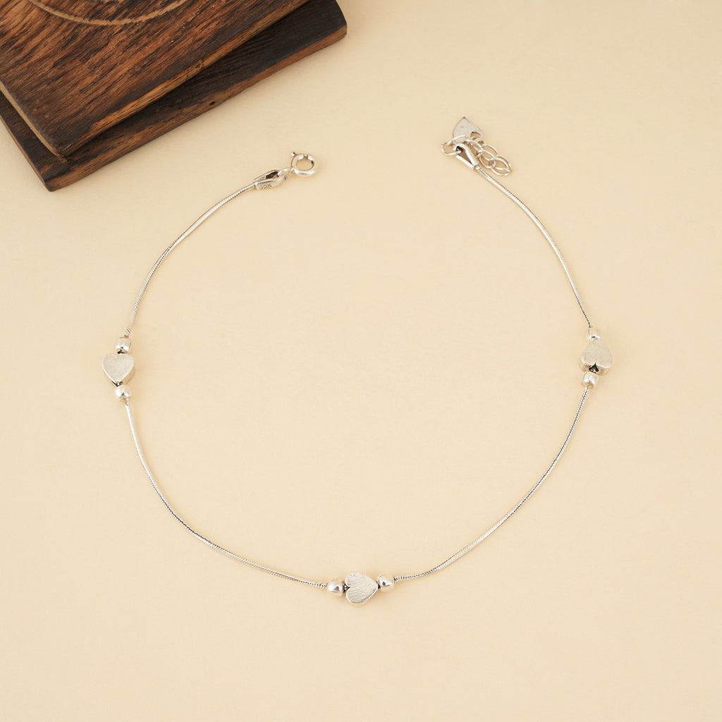 Silver Hearts Snake Chain Anklet