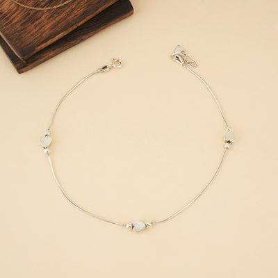 Silver Hearts Snake Chain Anklet