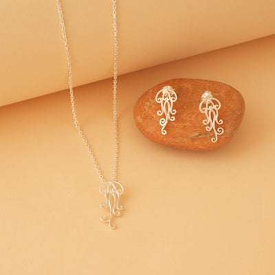 Silver Jellyfish Pendant Set