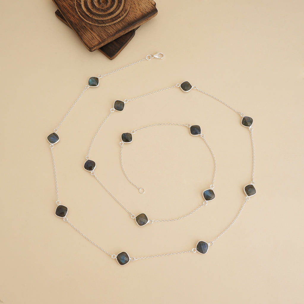 Silver Labradorite Long Necklace