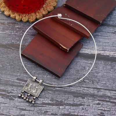 Silver Lakshmi Ganesh Pendant with Wire Hasli