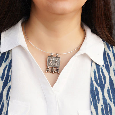 Silver Lakshmi Ganesh Pendant with Wire Hasli