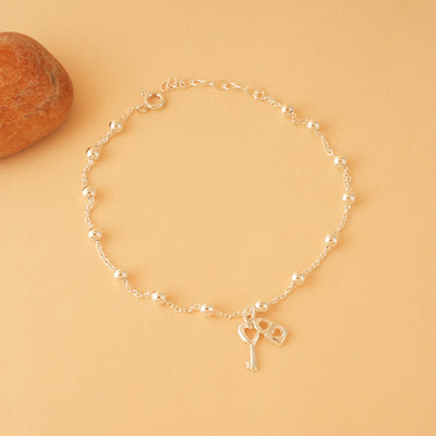 Silver Lock & Key Charm Anklet
