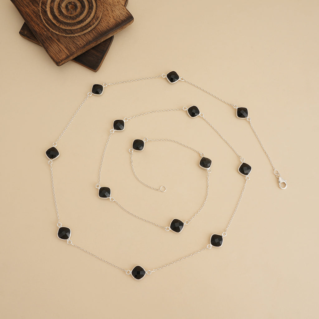 Long 925 sterling silver necklace with faceted black onyx gemstones by Soul by Sisters