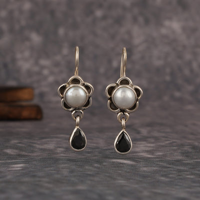 Silver Pearl Flower Earrings
