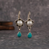 Silver Pearl Flower Earrings