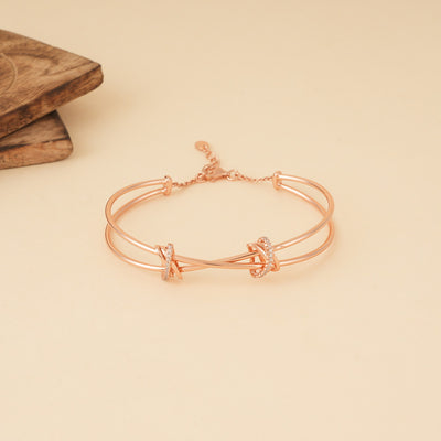 Silver Rose Gold Zircon Knot Bracelet