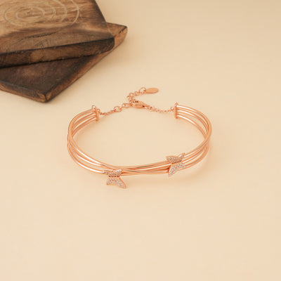 Silver Rose Gold Zircon Butterfly Bracelet