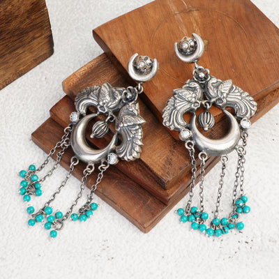 Silver Turquoise Peacock Earrings