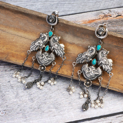 Silver Turquoise Pearcock Earrings
