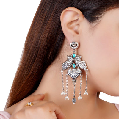 Silver Turquoise Pearcock Earrings