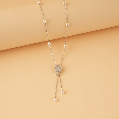 Silver Zircon Leaf Necklace