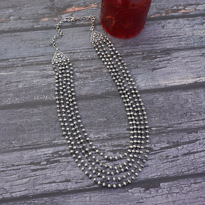 Tribal Layered Silver Beads Necklace