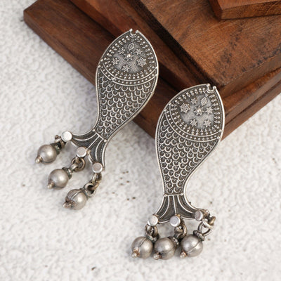 Tribal Silver Fish Earrings