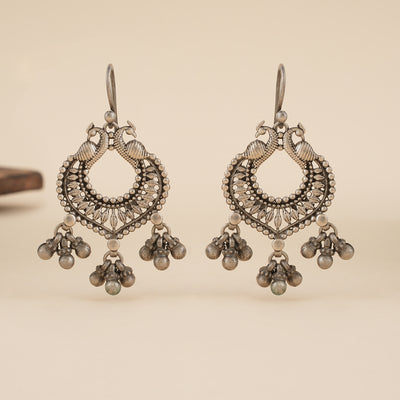 Tribal Silver Peacock Earrings