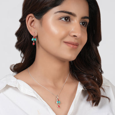 Turquoise & Coral Pendant Set
