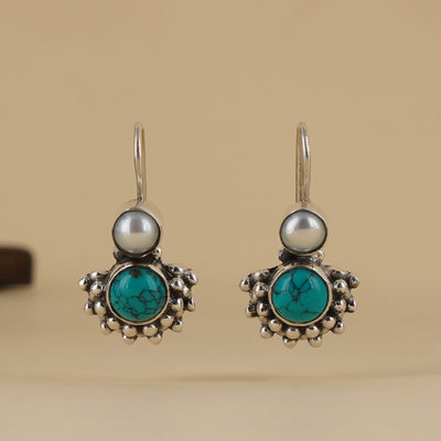 Turquoise & Pearl Silver Earrings