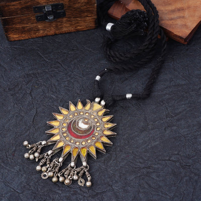 Vintage Yellow Glass Silver Necklace