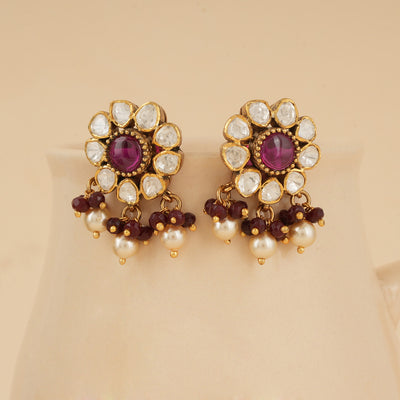 White & Maroon Moissanite Studs