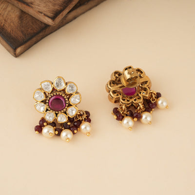 White & Maroon Moissanite Studs