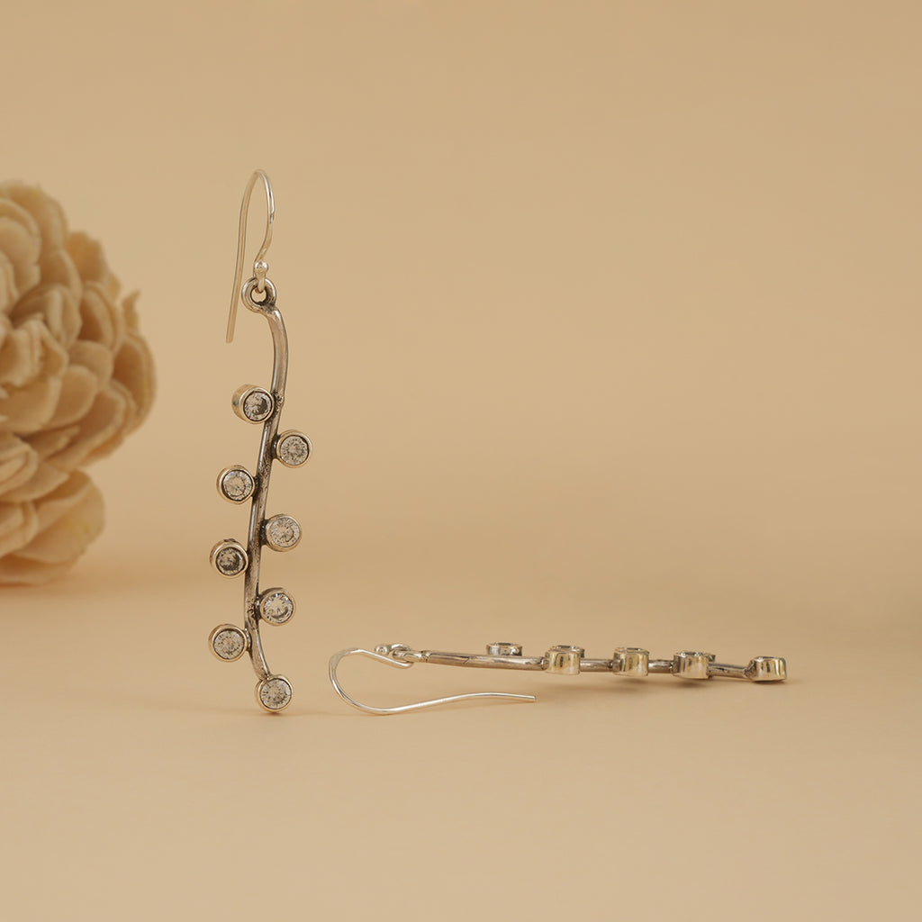 Zircon Wave Silver Drop Earrings